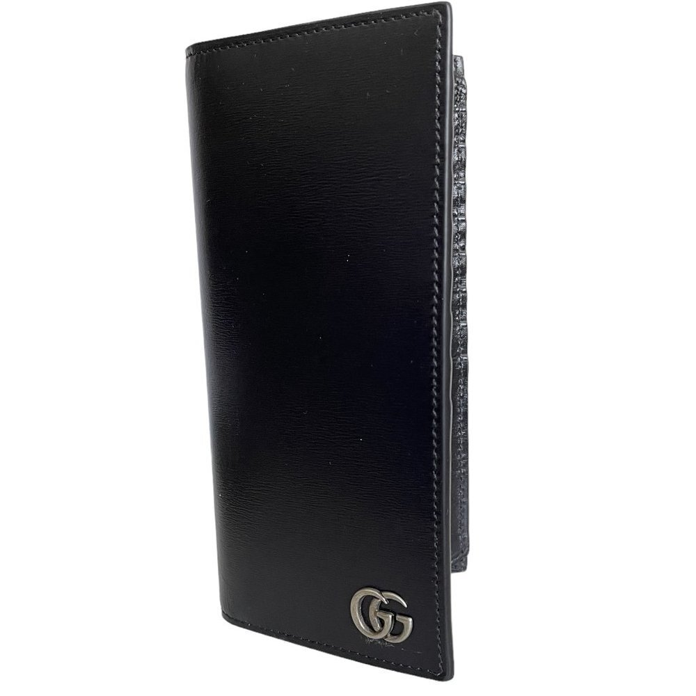 Gucci Black Vertical Leather GG Marmont Wallet, Boarded Plutone, 428740